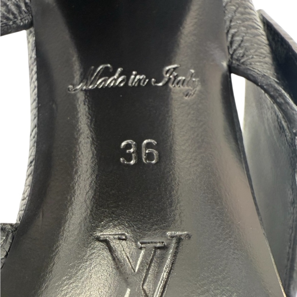 NEW LOUIS VUITTON LV Logo Black Leather Block Heel Sandals Mules IT36 - Picture 11 of 13